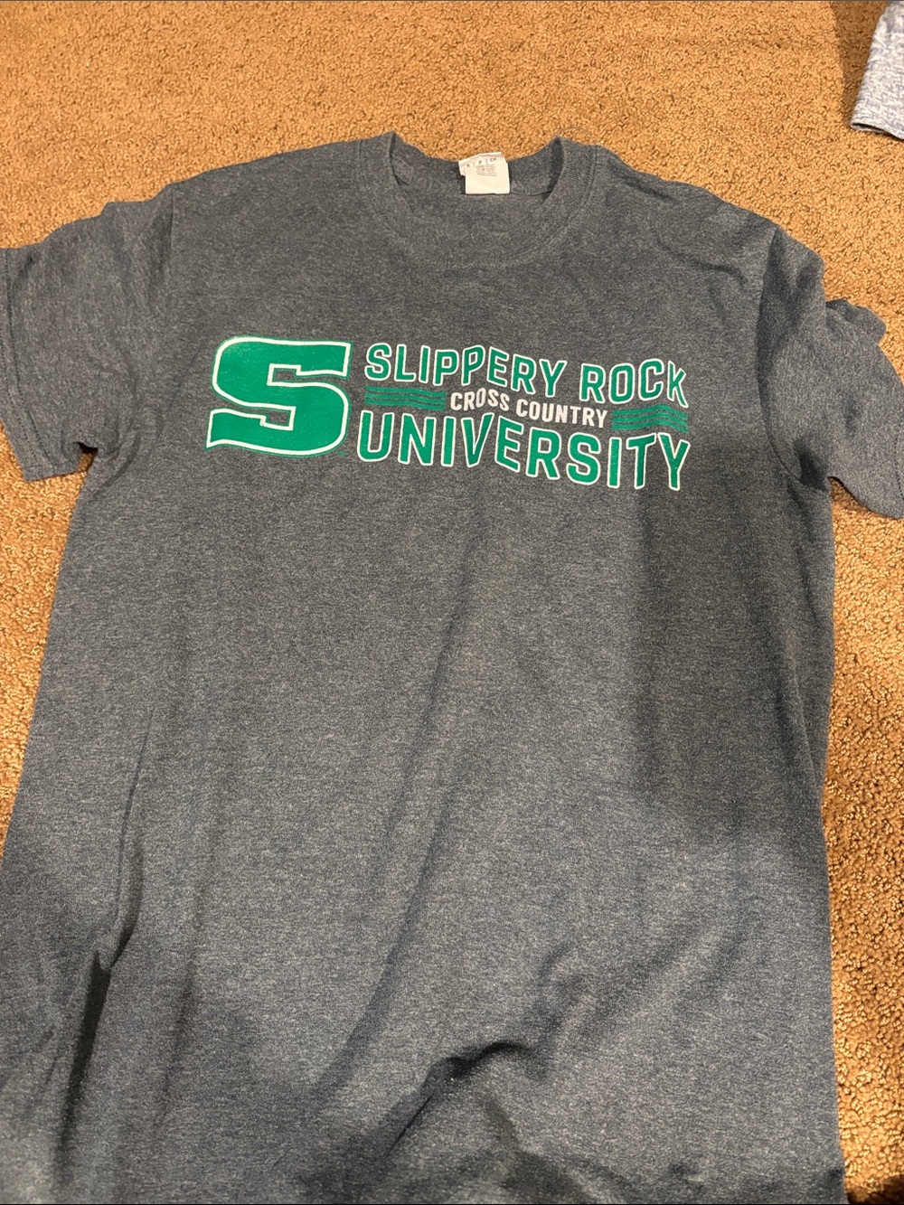 Slippery Rock University Gray Tee with Green Logo and hoodie sweatshirt
